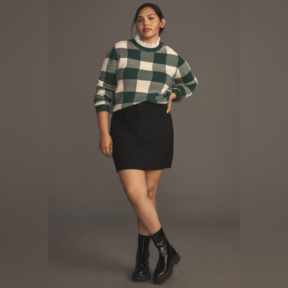 By Anthropologie Plaid Ruffle-Collar Pullover Sweater, XS